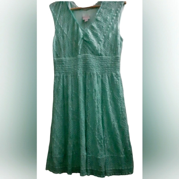 Rabbit Rabbit Rabbit Womens size 12 p Lined Turquoise Lace overlay vneck Dress - Picture 1 of 10